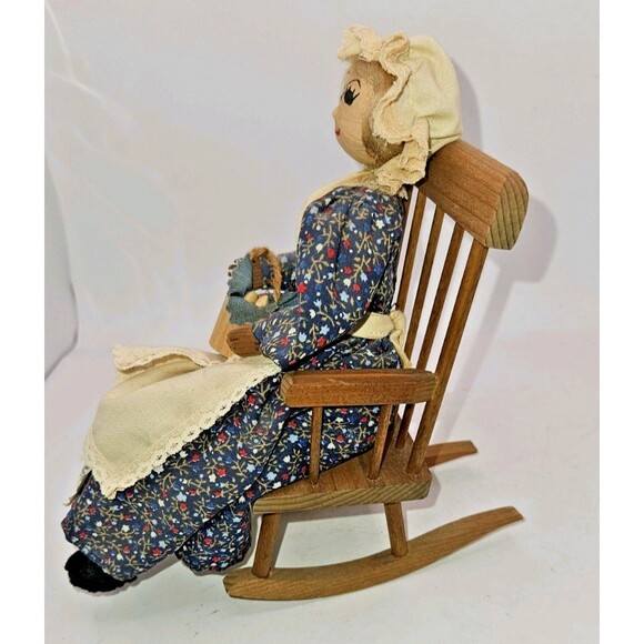 Vintage Ozark Dolls Corn AUNT DULCIE In Rocking Chair Walnut Head Folk Art - Picture 7 of 15